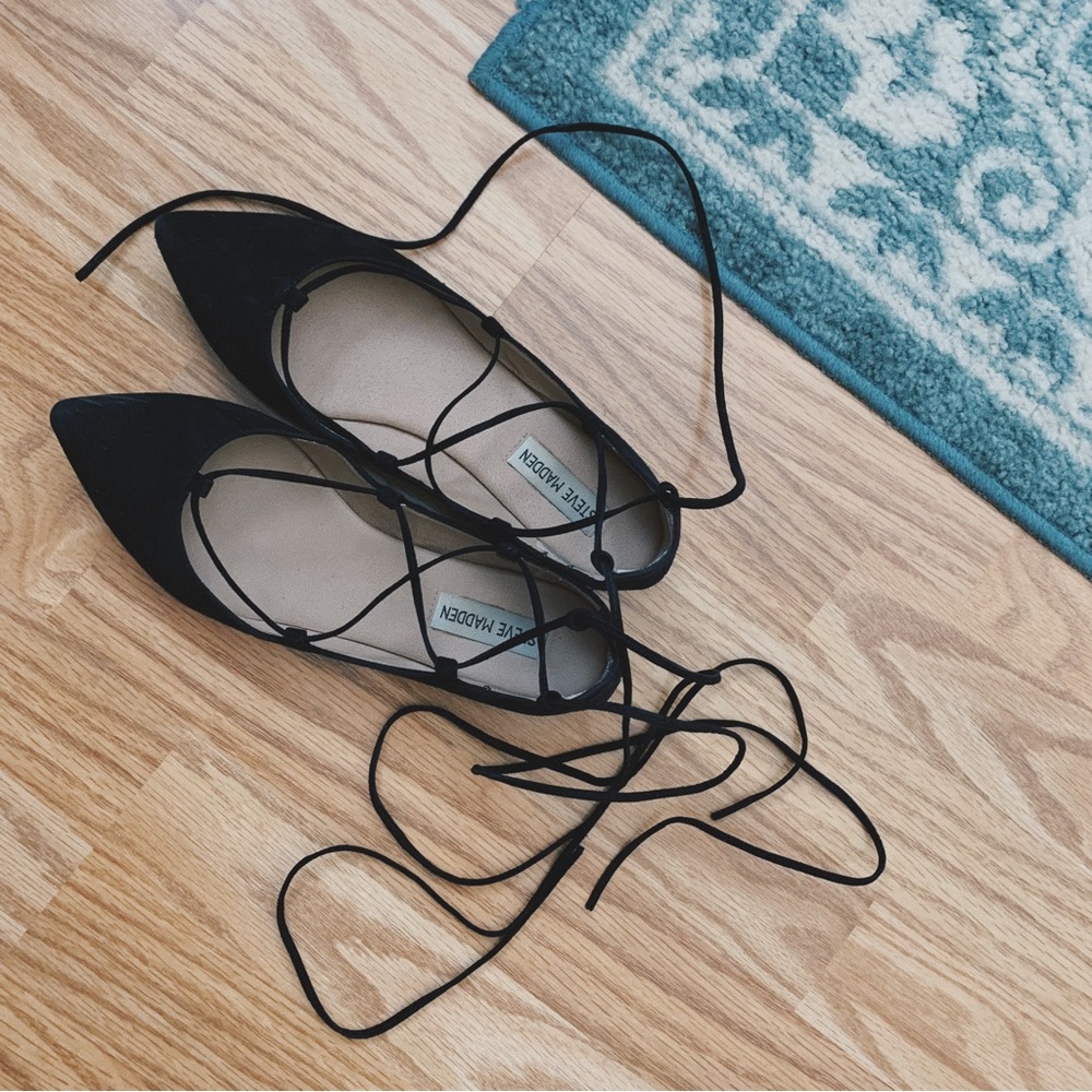 Steve Madden Eleanorr Black Suede Ballerina Flats